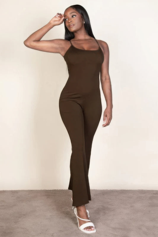 Ribbed sleeveless wide leg jumpsuit